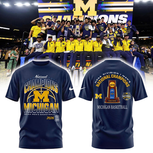 Michigan Wolverines Men's Basketball Campus Ink 2026 National Championship Team T-Shirt
