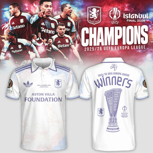 Aston Villa Europa League Winners 25/26 3D Apparel Polo