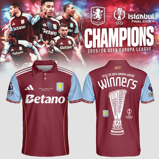 Aston Villa Europa League Winners 25/26 3D Apparel Polo