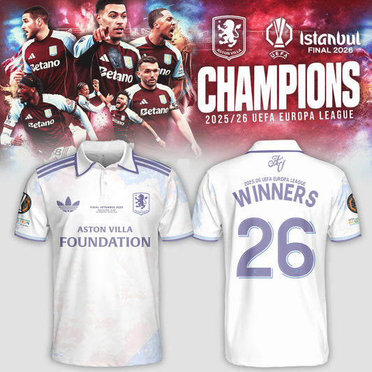 Aston Villa Europa League Winners 25/26 3D Apparel Polo