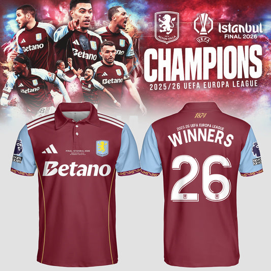 Aston Villa Europa League Winners 25/26 3D Apparel Polo
