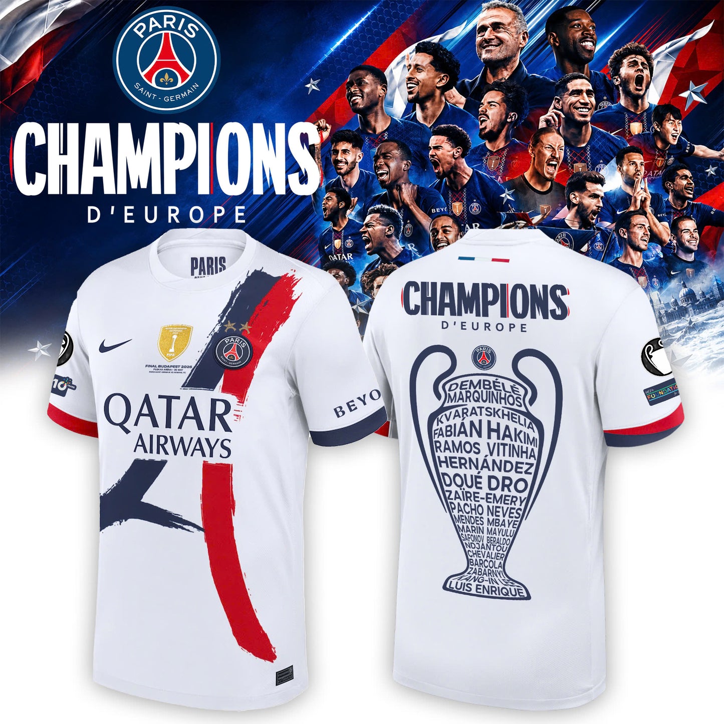 Maillot Domicile Stadium PSG 25/26 – Flocage Champions of Europe – 26