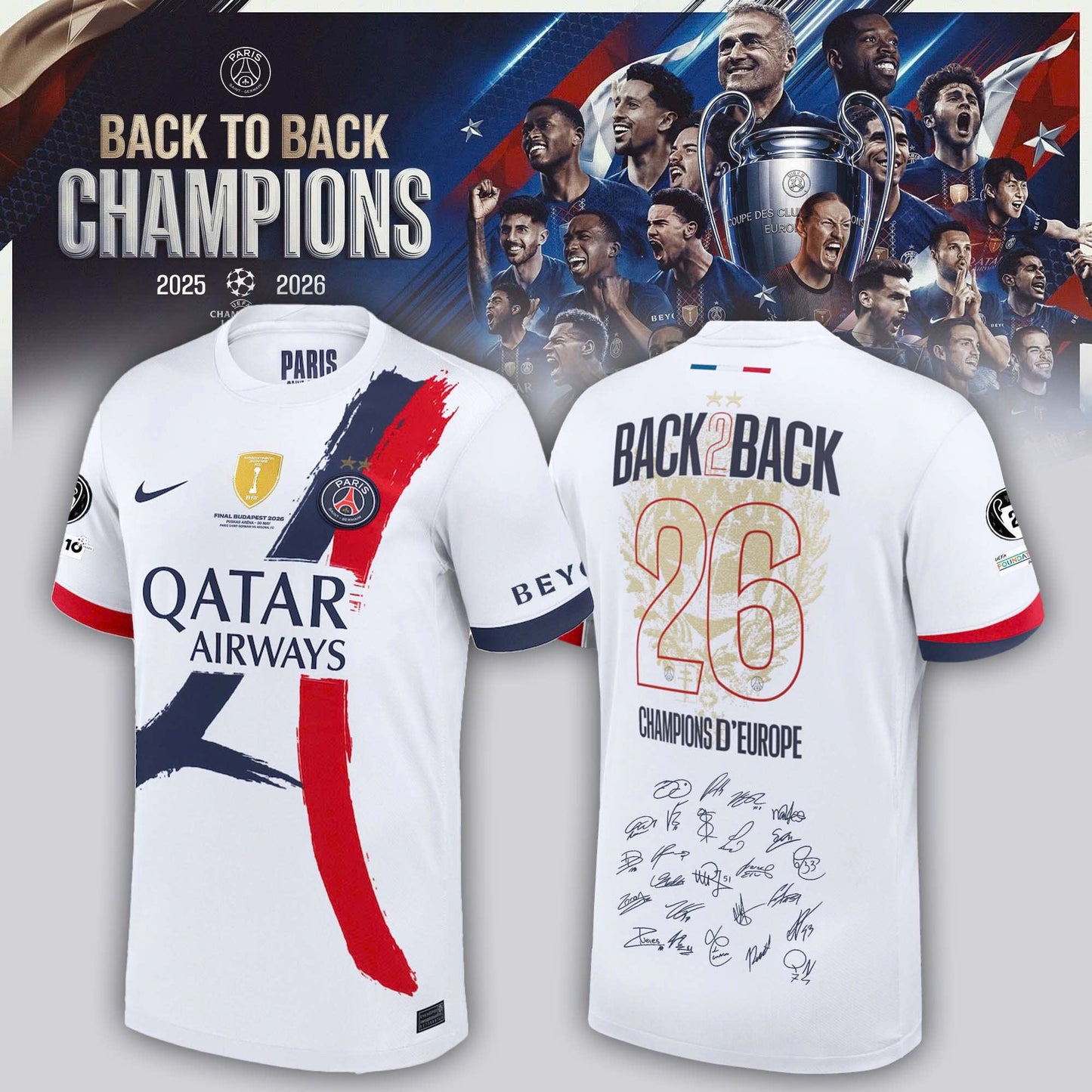 Maillot Domicile Stadium PSG 25/26 – Flocage Champions of Europe – 26
