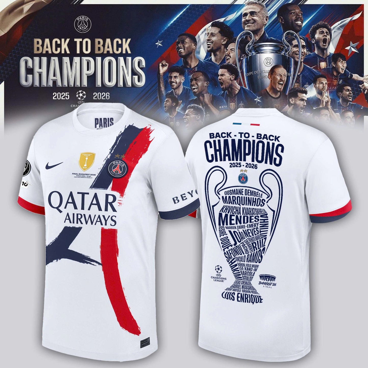 Maillot Domicile Stadium PSG 25/26 – Flocage Champions of Europe – 26